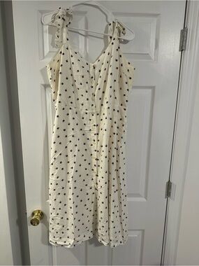 GAP Cream Midi Dress with Navy and Red Dot Retro Print - Size 14